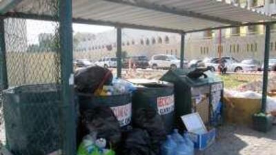Most of the recycling bins at Spinneys market in Abu Dhabi have been removed, by order of the municipality.