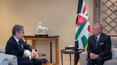 King Abdullah of Jordan receives the US Secretary of State, in Amman. EPA