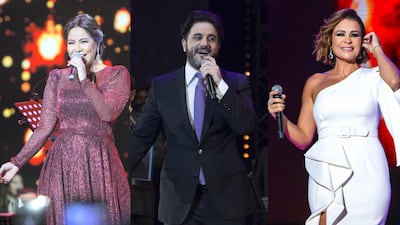 Arab singers Sherine Abdel Wahab, Melhem Zein and Carole Samaha lent their vocal talents to Ramadan dramas in 2021. Ruel Pableo for The National, Getty Images, Mawazine Festival