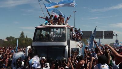 Argentina's players during the parade. AFP