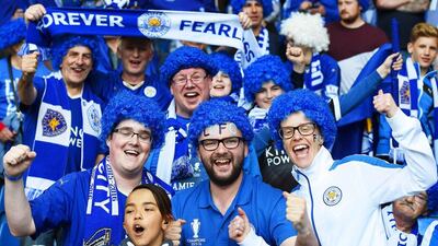 Leicester City fans cheer before the Premier League match between Chelsea FC and Leicester City at Stamford Bridge in London, Britain, 15 May 2016. Andy Rain / EPA