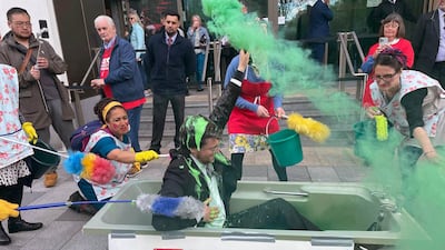 Activists demonstrate outside the HSBC annual meeting in Birmingham. PA