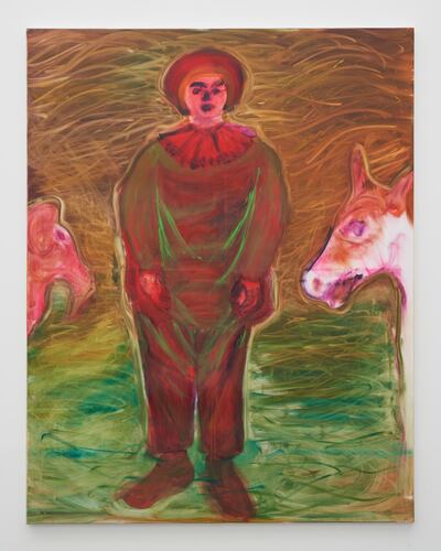 Nashashibi was inspired by Watteau for this painting of a French clown: 'Pierrot', 2019.