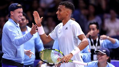 Felix Auger- Aliassime of Kites celebrates victory against Nick Kyrgios of Eagles. Getty