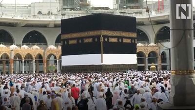 Muslims walk around the Kaaba seven times counterclockwise.