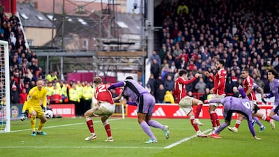 Darwin Nunez of Liverpool scores the winner. EPA
