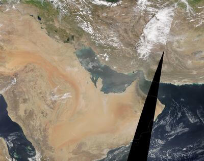A satellite image from April, 2020 shows greater dust storm activity in the Emirates. Photo: Dr Diana Francis of Khalifa University