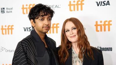 Nik Dodani and Julianne Moore at the 'Dear Evan Hansen' premiere on the opening night of Tiff 2021. AFP