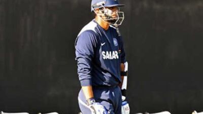 The Indian batsman Rahul Dravid waits for his turn in the nets during a training session at the PCA stadium on the eve of the second Test.