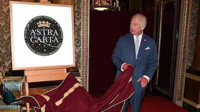 King Charles III unveils a plaque at the launch of the Sustainable Markets Initiative's Astra Carta framework to promote sustainability across the space industry. AFP