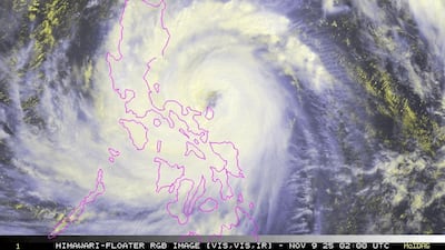 Satellite imagery of typhoon Fung-wong as it approaches the Philippines. The storm's radius spanned nearly the entirety of the Philippines. AFP