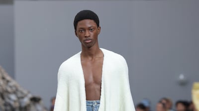 A stretched cardigan at Loewe. Getty Images