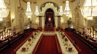 The ballroom at Buckingham Palace set up for a state banquet. Photo: Alamy