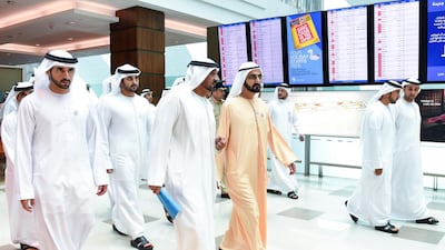 Sheikh Mohammed bin Rashid inspects Dubai International Airport's facilities while accompanied by Sheikh Hamdan, Sheikh Maktoum and Sheikh Ahmed. Wam