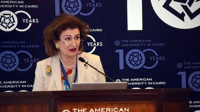 At the American University of Cairo for the AIWF's annual conference on Women as Engines of Economic Growth, in 2019. Photo: AIWF