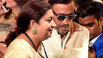 Indian television actress and politician Smriti Irani and actor Jackie Shroff attends. AFP