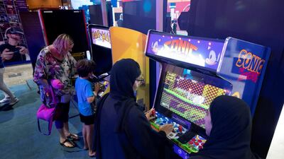 ABU DHABI, UNITED ARAB EMIRATES. 25OCTOBER 2018. Middle East Games Con held at ADNEC. The cities larhgest Games and Anime conference. Gamers enjoy the video games on offer. (Photo: Antonie Robertson/The National) Journalist: Patrick Ryan. Section: National.