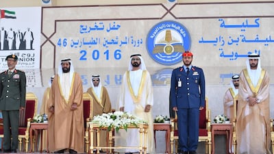Sheikh Hamdan bin Mohammed, Crown Prince of Dubai, and Sheikh Tahnoun bin Mohammed, Abu Dhabi Ruler`s Representative in the Eastern Region, Sheikh Hazza bin Tahnoun, Under-Secretary of the Court of the Ruler’s Representative in the Eastern Region, Mohammed bin Ahmed Al Bowardi, Minister of State for Defence Affairs, Lt Gen Hamad Al Rumaithi, Chief of Staff of the Armed Forces, and others accompanied Sheikh Mohammed. Wam