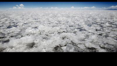 A landscape during a stage of Rally Dakar 2014 in salt mine Uyuni, Bolivia.