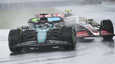 Lance Stroll leads Nico Hulkenberg through the Senna corner. AP