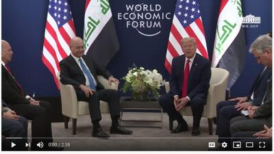 A screen grab from The White House's official YouTube channel that mistakenly said US President Donald Trump is meeting with the President of the Republic of Iran. Twitter