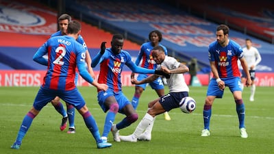 City attacker Raheem Sterling surrounded by Crystal Palace's Cheikhou Kouyate, Scott Dann, Eberechi Eze, Luka Milivojevic and Joel Ward. Reuters