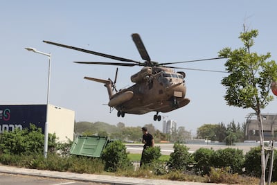A helicopter arrives at Tel HaShomer Hospital in Tel Aviv after Israeli special forces rescued four hostages from Hamas in June. EPA