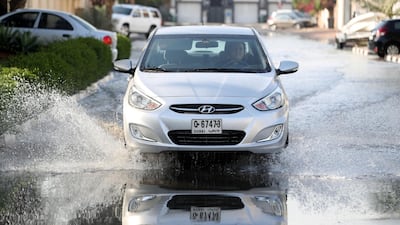 Flooding in Dubai as the rain fell on August 25 in the Al Manara area. Chris Whiteoak / The National