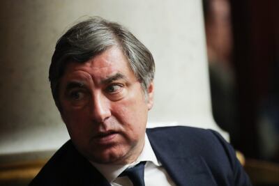 Vadym Omelchenko, Ukraine's ambassador to France, listens during the debate at the National Assembly on March 12. EPA