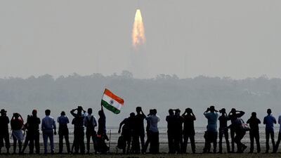 Indian onlookers watch the launch of the Indian Space Research Organisation (ISRO) Polar Satellite Launch Vehicle (PSLV-C37) at Sriharikota. Arun Sankar / AFP Photo