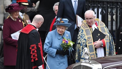 Queen Elizabeth II leaves the annual Commonwealth Service at Westminster Abbey. EPA