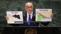 Israeli Prime Minister Benjamin Netanyahu addresses the UN General Assembly in New York City on September 27, 2024. Many delegates walked out when he began his speech. AFP