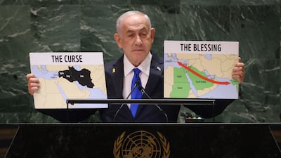 Israeli Prime Minister Benjamin Netanyahu addresses the UN General Assembly in New York City on September 27, 2024. Many delegates walked out when he began his speech. AFP
