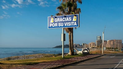 A billboard that it reads ‘Thank you for your visit’ in the Marina d’Or resort. David Ramos / Getty Images