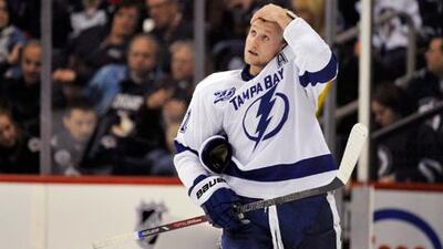 Tampa Bay Lightning's Steven Stamkos considers the scoreboard during their last game against WInnipeg.