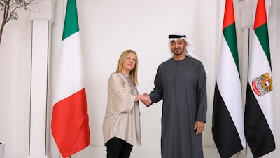 Sheikh Mohamed emphasised the depth of UAE-Italy ties during the meeting at Al Shati Palace. Abdulla Al Neyadi / UAE Presidential Court