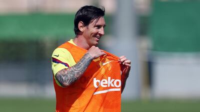 Leo Messi during a training session at Joan Gamper Sports City in Barcelona. EPA