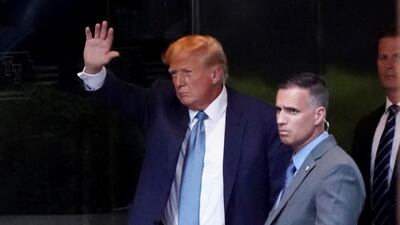 Former US president Donald Trump after giving a deposition to New York Attorney General Letitia James in April. Reuters