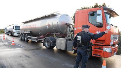 A tanker arrives at a fuel depot in France. Boris Horvat / AFP