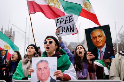 Iranian anti-government demonstrators and supporters of the exiled Crown Prince of Iran, Reza Pahlavi, protesting against the Iranian regime in London last month. EPA