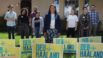 A record number of native American women are running in the US midterms, including Deb Haaland, one of three female candidates running in New Mexico and Kansas. Mark Ralston / AFP