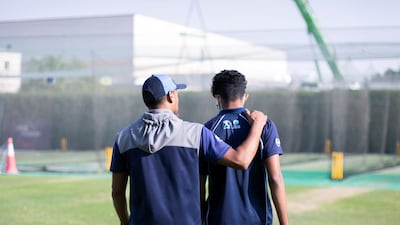 Nilansh Keswani training with coach Qasim Ali at ICC Academy.