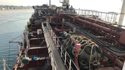 The deck of the 5,000-tonne Mt Iba that was grounded on Umm Al Quwain public beach on Friday, January 22.