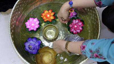 LED floating lamps for Diwali festival on display at the Madhoor shop in Bur Dubai area in Dubai. Diwali is the Indian festival of lights. Pawan Singh/The National