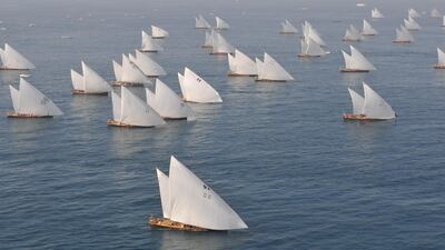Crew members from the Volvo Ocean Race 2011-12 participate in 60ft Dhow Racing in Abu Dhabi. Paul Todd/Volvo Ocean Race