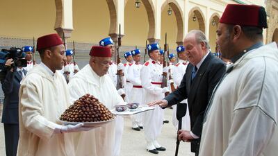 King Mohammed VI receives King Juan Carlos of Spain at the Royal Palace in Rabat. Getty Images