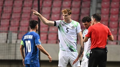 Israel captain Manor Solomon, left, clashes with Republic of Ireland defender Jake O'Brien. AFP