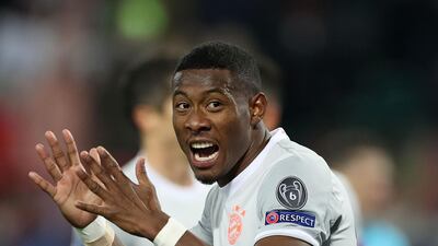 Bayern Munich's Austrian defender David Alaba reacts during the UEFA Champions League football match against Lokomotiv Moscow on October 27, 2020. AFP /