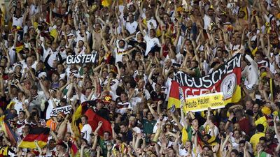 Germany fans celebrate at the Estadio Mineirao in Belo Horizonte, Brazil, during their team's 7-1 victory over Brazil in the 2014 World Cup semi-finals on Tuesday night. Ballesteros / EPA