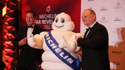 Bibendum greets guests.